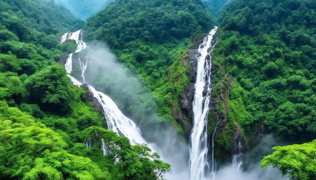 Dudhsagar Falls cascading down in Western Ghats